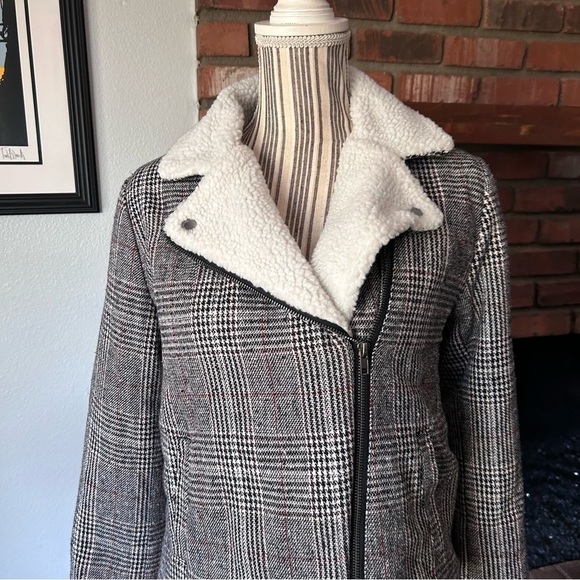 NWT White Crow Plaid Sherpa Lined Moto Jacket Sz M - Picture 2 of 8